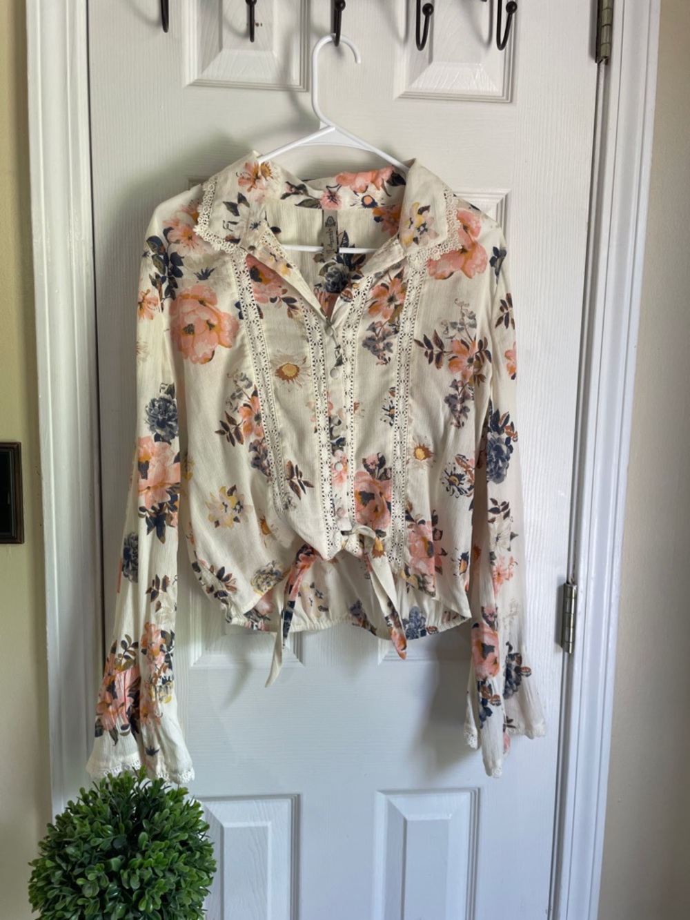 American Rag Cream Floral Tie-Front Button Down Shirt